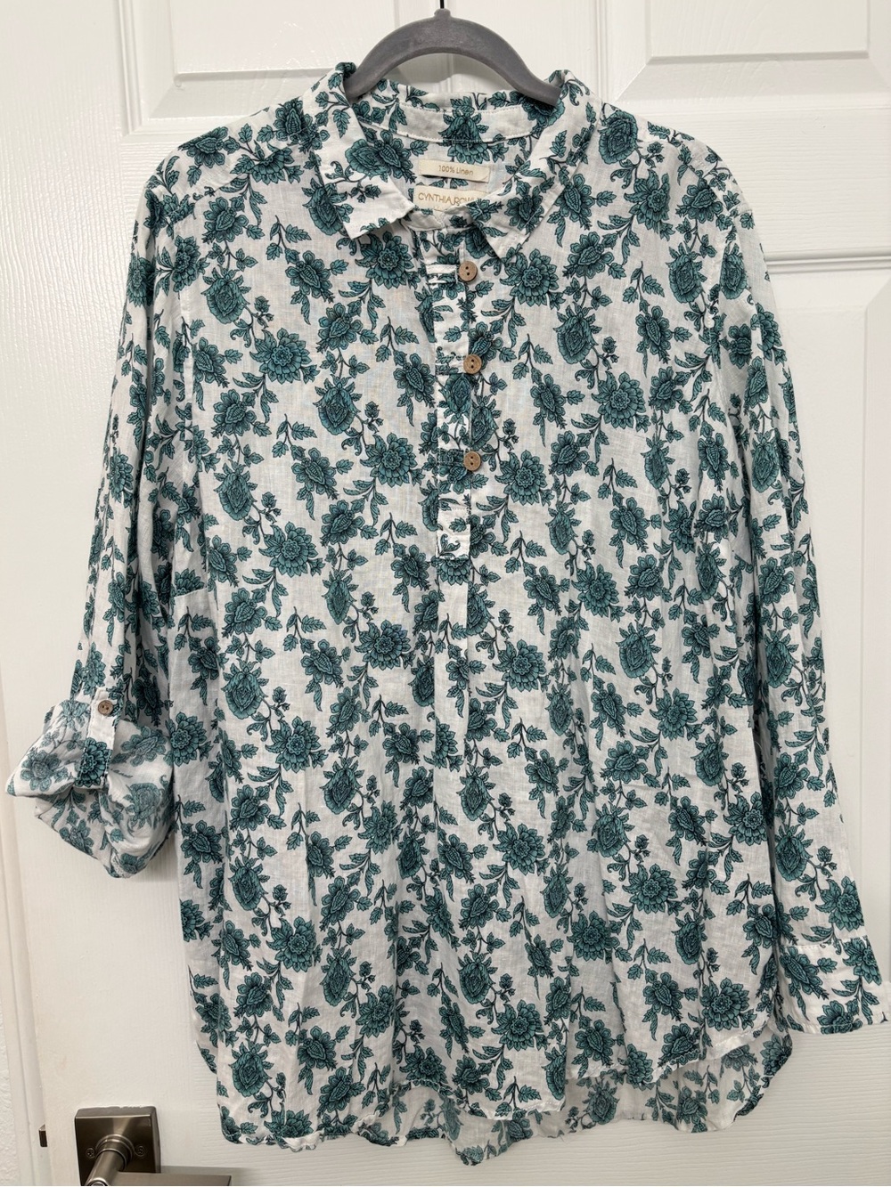 Cynthia Rowley White Tunic with Teal Floral Print Women’s 2X